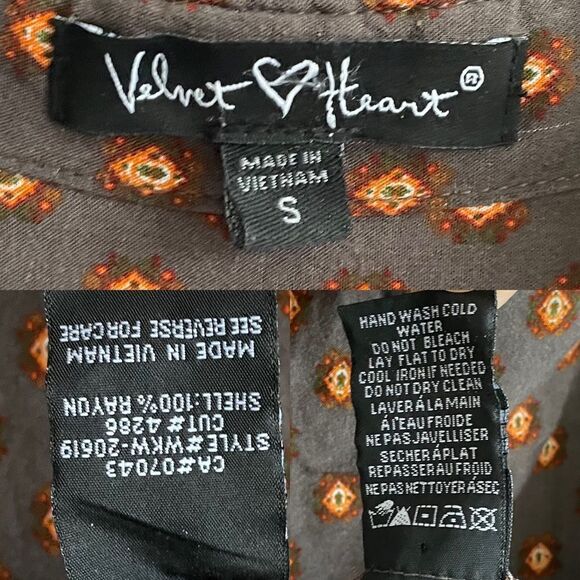 VELVET HEART Printed Button Front Long Sleeve Blouse Brown S - Picture 7 of 7